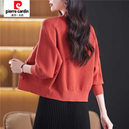 皮爾卡丹（pierre cardin）春秋新款針織衫寬松蝙蝠袖開衫女外套短款毛衣V領(lǐng)配裙子洋氣外搭 妃紅 M