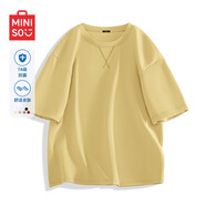 名創(chuàng  )優(yōu)品（MINISO）短袖男夏季親膚抗菌體恤衫青少年夏日多巴胺三角絎線(xiàn)純色半袖t恤 亞麻黃(純色) L /175(30天質(zhì)量問(wèn)題全額退)