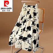 皮爾卡丹（pierre cardin）雪紡半身裙流行印花a字裙23夏季新款時(shí)尚優(yōu)雅顯瘦大擺百褶長(cháng)裙 杏色花【裙長(cháng)80cm】 L 100-120斤