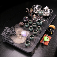 祥業(yè)茶具套裝 紫砂功夫茶具泡茶器家用整套茶道茶藝茶壺茶杯蓋碗公杯 黑耀龍騰四海茶盤+禪意自動茶具