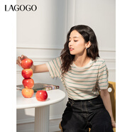 LAGOGO彩虹條紋針織T恤女拉谷谷2025年春季新款簡(jiǎn)約舒適短袖上衣 混色 M