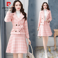 皮爾卡丹（pierre cardin）2024秋冬季新款韓版休閑套裝女氣質(zhì)時(shí)尚毛呢外套女兩件套套裝裙子 粉色兩件套 2XL （120-130斤）