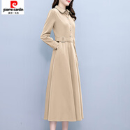 皮爾卡丹（pierre cardin）中長(zhǎng)款長(zhǎng)袖連衣裙春秋款女新款中媽媽秋季洋氣秋冬氣質(zhì)裙子 卡其色寬松款 4XL (147-157斤)
