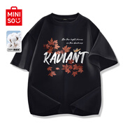 名創(chuàng)優(yōu)品（MINISO）短袖t恤男夏季新款青少年潮流黑色寬松大碼體恤男生純棉休閑半袖 黑色(楓與雀) XL /180(不起球不掉色)