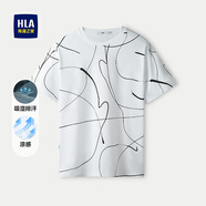 HLA海瀾之家短袖T恤男25新款圓領吸濕排汗涼感短袖男夏 米白花紋F8 L 175/92A 推薦137~150斤