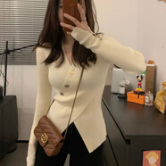 KAHTOP2025春秋新款毛衣女寬松娃娃領(lǐng)短款針織衫慵懶溫柔風(fēng)復(fù)古上衣BLL 交叉高腰款奶杏色 均碼