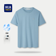 海瀾之家（HLA）短袖t恤男夏季時(shí)尚印花百搭圓領(lǐng)短T打底上衣男裝潮牌休閑體恤衫男 中藍(lán)1D (涼感5A抗菌) XL 180/96A