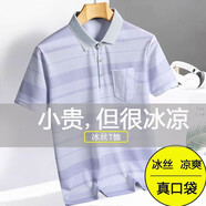俞兆林（YUZHAOLIN）爸爸T恤中老年男士夏季冰絲短袖T恤衫男中年爸爸Polo衫父親節禮物 509灰色 M 48/105 建議80-105斤