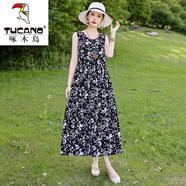 啄木鳥（TUCANO）棉綢波西米亞風(fēng)連衣裙2025夏季新款無袖度假人造棉減齡百搭長裙子 7號(hào)色 XL 建議90-115斤