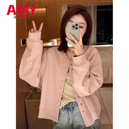 愛(ài)麥依衛衣開(kāi)衫短外套女歐洲站早春秋2025新款歐貨女裝時(shí)尚棒球服夾克潮 粉色【原版】 XL 115-130斤
