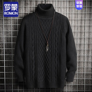 羅蒙（ROMON）秋冬麻花加厚高領(lǐng)毛衣男韓版潮流寬松慵懶風百搭寬松針織衫毛線衣 黑色 XL
