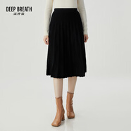 深呼吸DEEP BREATH女裝通勤風(fēng)中長款高腰純羊毛針織半身傘裙A200194 黑 M (3碼)