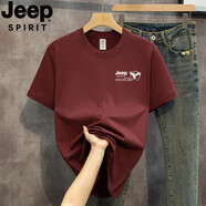 吉普（JEEP）【1263人好評(píng)】/純棉短袖t恤男圓領(lǐng)寬松潮流大碼男裝半袖打底衫體 JP小標(biāo)鷹/楓葉紅-25款【長(zhǎng)絨棉】 XL *130-150斤