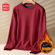 名創(chuàng  )優(yōu)品（MINISO）高領(lǐng)毛衣男寬松休閑百搭毛絨針織衫男士秋冬毛衫打底保暖上衣服男 【低領(lǐng)】酒紅色(空白) 加絨 L 175(體重120-140斤左右)