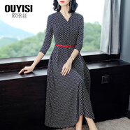 歐依絲歐依絲碎花裙春裝女2023新款時(shí)尚大擺長(cháng)裙復古印花氣質(zhì)長(cháng)袖連衣裙 藍色 7XL 175/96A/2XL