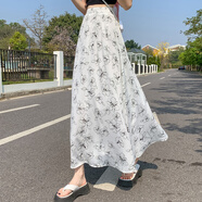 源夫人復古小眾半身裙女夏季薄款碎花雪紡百褶裙中長(cháng)款學(xué)院風(fēng)仙女長(cháng)裙潮 白色8134 L