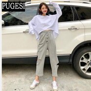 秋季網(wǎng)紅兩件裝寬松衣服酷潮女套裝蹦迪嘻哈帥氣bf女裝休閑 白上衣單件 M