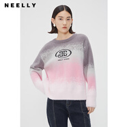 NEELLY納儷商場(chǎng)同款春季美式復(fù)古漸變粉針織衫女長(zhǎng)袖套頭寬松上衣 芭蕾粉 M