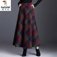 啄木鳥毛呢半身裙女2024秋冬新款大尺碼女裝洋氣減齡顯瘦a字裙長(zhǎng)款裙子 【5003#】綠格 M 【建議105斤內(nèi)】