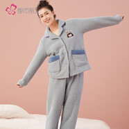 都市麗人睡衣女套裝情侶加厚翻領(lǐng)刺繡米粒絨珊瑚絨寬松家居服2H2107