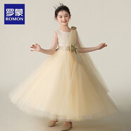 羅蒙兒童女公主裙高端晚禮服小女孩主持人鋼琴演出服 長(cháng)款香檳色 120