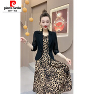 皮爾卡丹夏季時(shí)尚套裝女2025新款國風(fēng)盤(pán)扣修身小西裝吊帶連衣裙通勤兩件套 黑西服+豹紋吊帶裙 (85-105斤) L