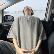 主意范（ZHUYIFAN）大碼v領(lǐng)冰絲短袖t恤男夏季薄款衣服高級(jí)感男士寬松大碼男裝上衣潮 灰色 2XL