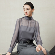 BADINA芭蒂娜飄帶領(lǐng)雪紡衫兩件套女2025春季新款長(zhǎng)袖襯衫通勤上衣 深灰 M
