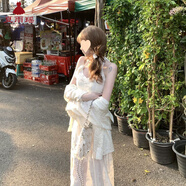 夏雨瑤純欲甜辣風(fēng)蕾絲吊帶連衣裙女夏季新款法式氣質(zhì)修身顯瘦仙女長(cháng)裙子 長(cháng)裙+襯衫 兩件套（V領(lǐng)掛脖長(cháng)裙仙氣立體蝴蝶短裙） M 【建議95-105斤】