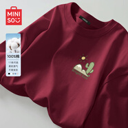 名創(chuàng)優(yōu)品（MINISO）短袖T恤男夏季港風(fēng)潮牌青少年體恤2025新款中學(xué)生夏天純棉打底衫  酒紅(仙人島胸標(biāo)) S 165(體重85-100斤左右)