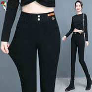 啄木鳥(niǎo)韓版打底褲外穿牛仔褲女新款簡(jiǎn)約高腰褲小腳顯瘦修牛仔黑色鉛筆褲 K64-黑色版 常規 M 90-100斤