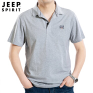 JEEP SPIRIT吉普短袖T恤翻領(lǐng)純色繡標(biāo)薄款青年男士商務(wù)休閑打底衫 灰色 PS0005 M