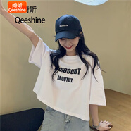 婍妡短袖t恤女衣服女韓版學(xué)生ins短袖T恤女學(xué)生夏季新款韓版bf風(fēng)短款半袖中袖體恤上衣服潮 前后字母 白色-聚酯纖維 XL 106-120斤