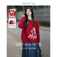 茵曼（INMAN）女款2025新款春金線(xiàn)珠片毛衣裝長(cháng)袖套頭針織衫上衣 紅色 L