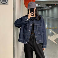 2023年秋季新款大碼復古牛仔短外套女韓版寬松顯瘦減齡牛仔衫上衣 深藍色 S