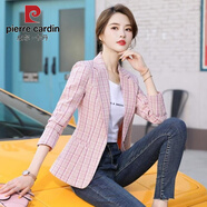 皮爾卡丹春秋季新款潮時(shí)尚修身女士韓版小西裝短款格子外套女氣質(zhì)百搭女裝 粉色 新品時(shí)尚摩登 5XL 建議體重145斤-155斤