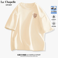 La Chapelle Sport拉夏貝爾短袖女夏季百搭休閑簡約韓版時尚運(yùn)動透氣潮流t恤女裝 奶白色(編織花胸標(biāo)) L /165（推薦115-130斤）