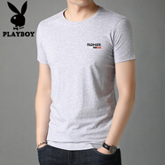 花花公子夏季時(shí)尚純棉短袖t恤純色打底衫潮流男裝半袖體恤圓領(lǐng)寬松上衣服 8107-灰色 M 165建議90-115斤
