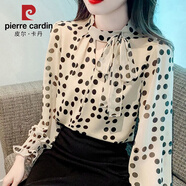 皮爾卡丹春裝蝴蝶結(jié)波點(diǎn)長(zhǎng)袖雪紡襯衫女秋季2025新款女裝法式別致漂亮小衫 波點(diǎn) S 80-95斤
