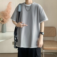 WHIM NASA純棉短袖t恤男士夏季寬松休閑假兩件上衣服青少年學(xué)生潮流T恤男 639淺灰 XL