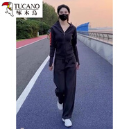 啄木鳥(niǎo)歐洲站洋氣寬松顯瘦休閑運動(dòng)套裝新款時(shí)尚感衛衣闊腿褲兩件裝 黑色套裝 M 高品質(zhì)【建議95-105斤】