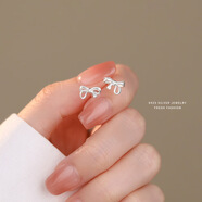 薇卡瑞925銀蝴蝶結耳釘女韓版簡(jiǎn)約小清新百搭時(shí)尚甜美磨砂耳飾簡(jiǎn)約耳環(huán) 磨砂款