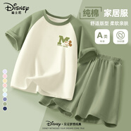 迪士尼寶寶女童睡衣夏季2025純棉上衣女孩夏裝舒服柔軟短袖兩件套兒童家居服 【男童】e迪大M米奇K艾草綠 130