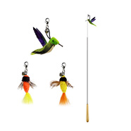 田田貓木柄彈簧3合1逗貓棒羽毛逗貓棒可換替換頭耐咬逗貓器貓玩具