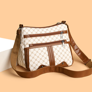 輕鷗新款皮質(zhì)感中年女包媽媽包包女士中老年單肩斜挎包婆婆包FSG 大容量拼接花紋包 白色K0935