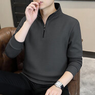浩遠(yuǎn)青年純色立領(lǐng)長袖T恤男士2025春秋新款潮流衛(wèi)衣打底衫休閑衣服 灰色常規(guī) M （95-115斤）