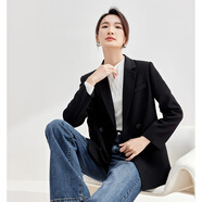 尚都比拉職業(yè)通勤西裝女春秋高級(jí)感面試正裝外套氣質(zhì)小西服 黑色 XL