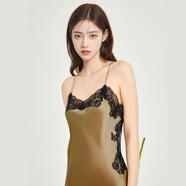 狄蘭絲（dilansi）真絲睡衣女性感蕾絲睡裙100%桑蠶絲睡衣重磅露背純欲誘惑吊帶裙夏 檀木色(19姆米重磅真絲) L (建議100-115斤)