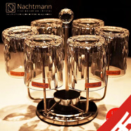 奈赫曼（NACHTMANN）德國進口水晶玻璃杯威士忌酒杯家用啤酒洋酒杯果汁水杯子套裝 書法矮杯+不銹鋼杯架 330ml 6只