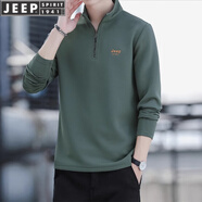 JEEP SPIRIT2025春季衛衣男士半拉鏈立領(lǐng)套頭打底衫寬松休閑長(cháng)袖t恤男裝 23135軍綠 3XL 165-180斤